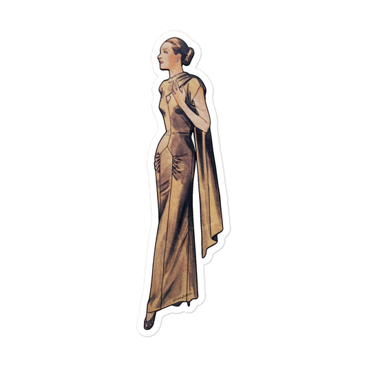 Vintage Art Collection Sticker - 1940s Gala Dress in Gold