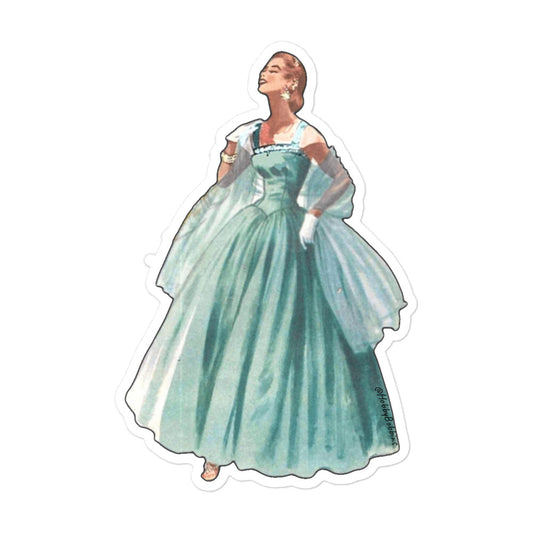 Vintage Art Collection Sticker - 1950s Soft Blue Ball Gown with Chiffon Sash