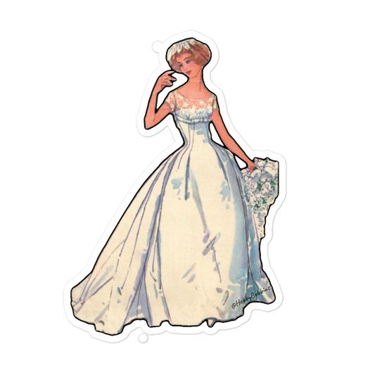 Vintage Art Collection Sticker - 1950s Wedding Dress with Feather Headpiece
