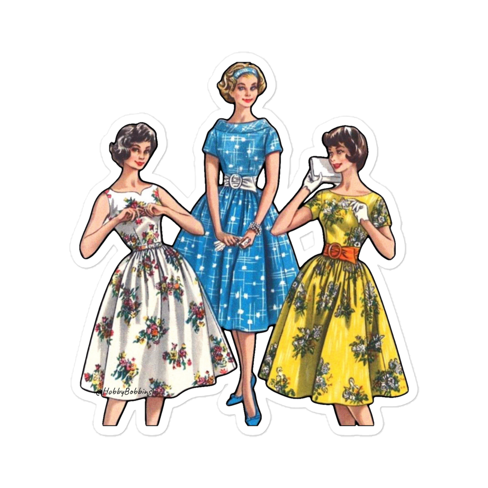 Vintage Art Collection Sticker - 1950s Best Friends in Beautiful Dresses
