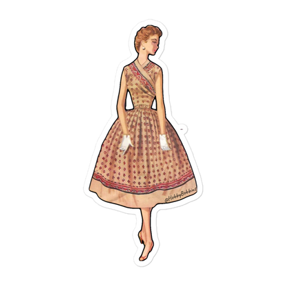 Vintage Art Collection Sticker - 1950s Tartan Plaid Wrap Dress PInup